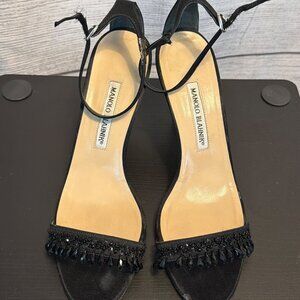 Manolo Blahnik Satin Beaded Ankle Strap Sandals Size 39.5